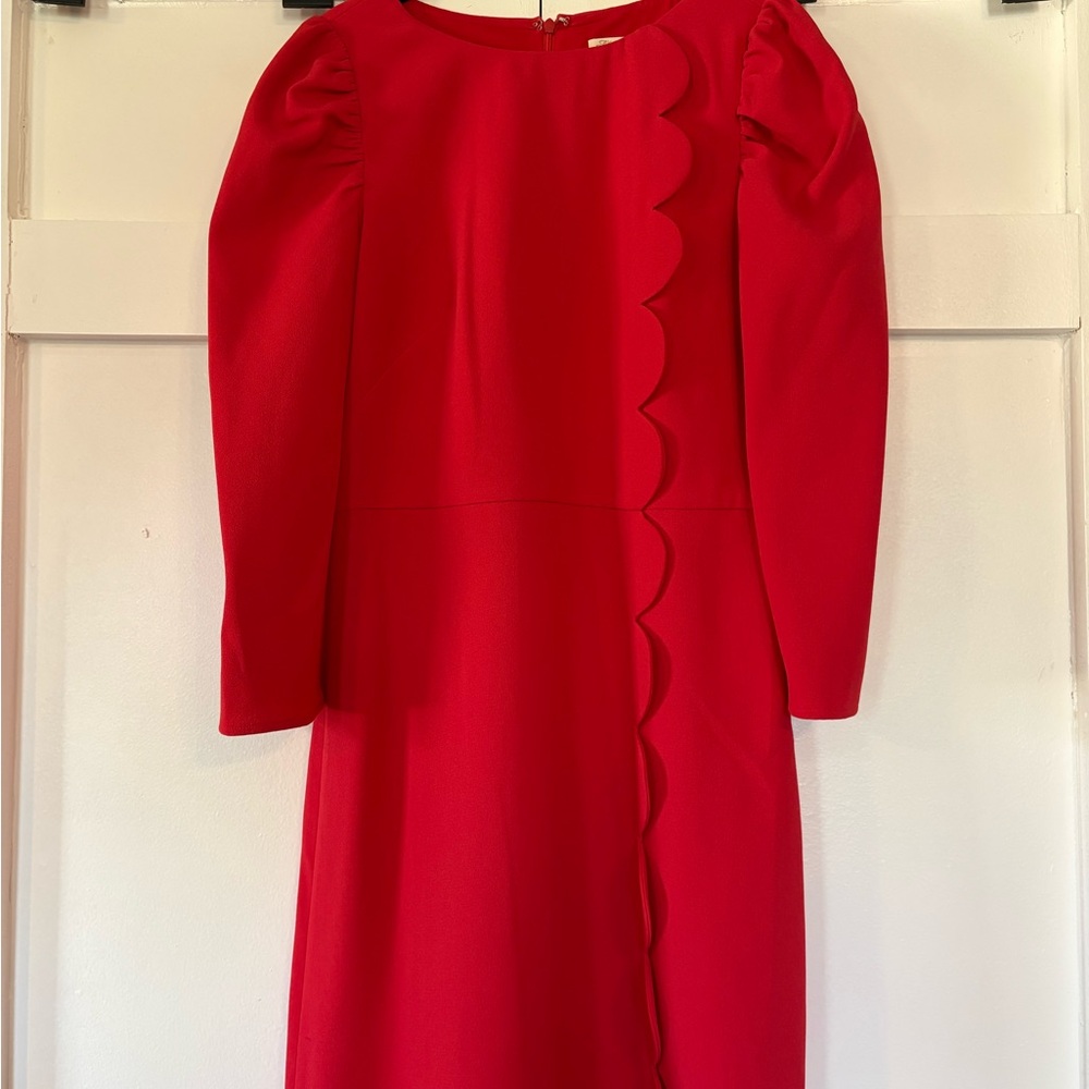 Shoshanna Brielle Red Scalloped Long Sleeve Dress